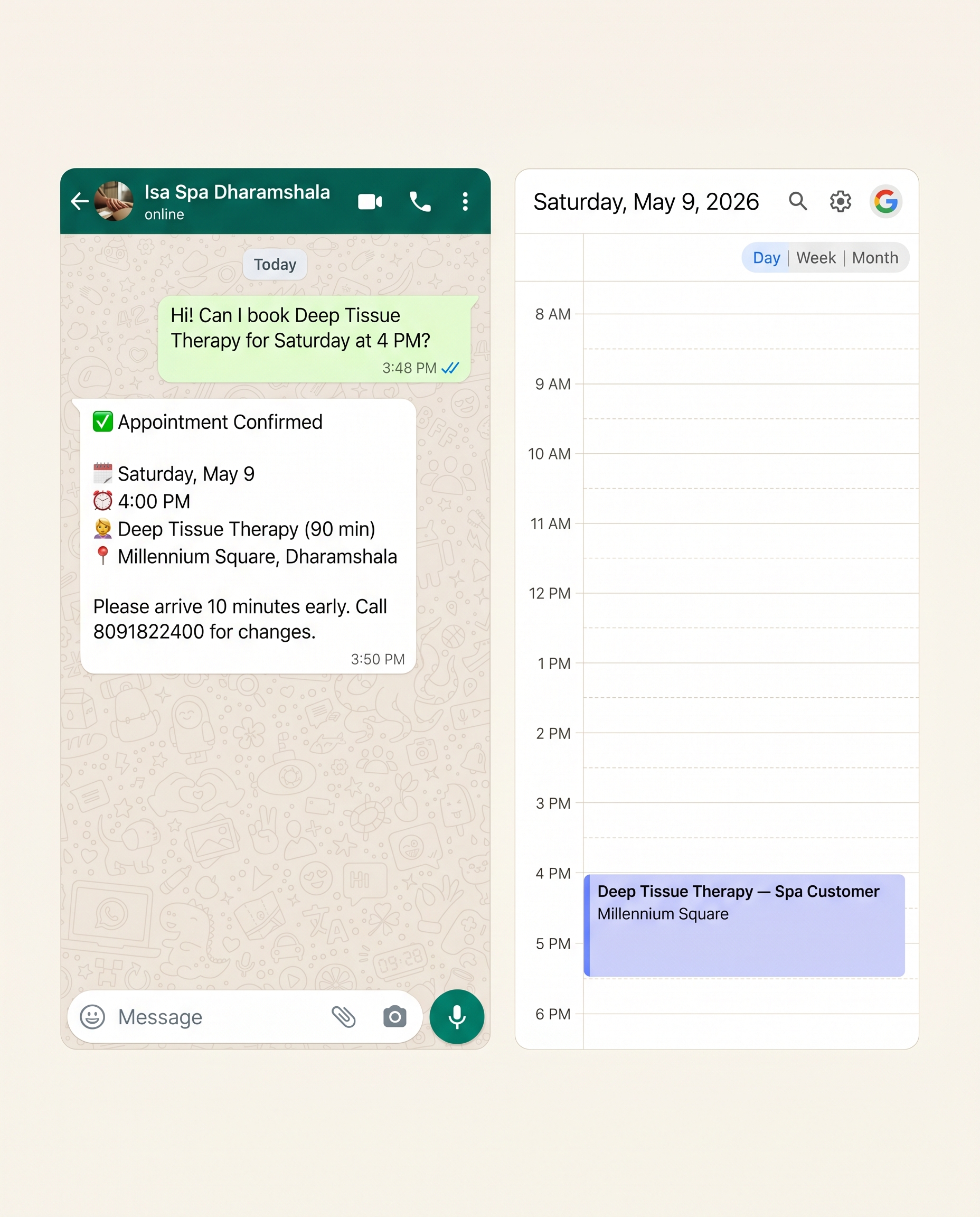 Books appointments straight into your calendar flow. Sends reminders. Handles reschedules.